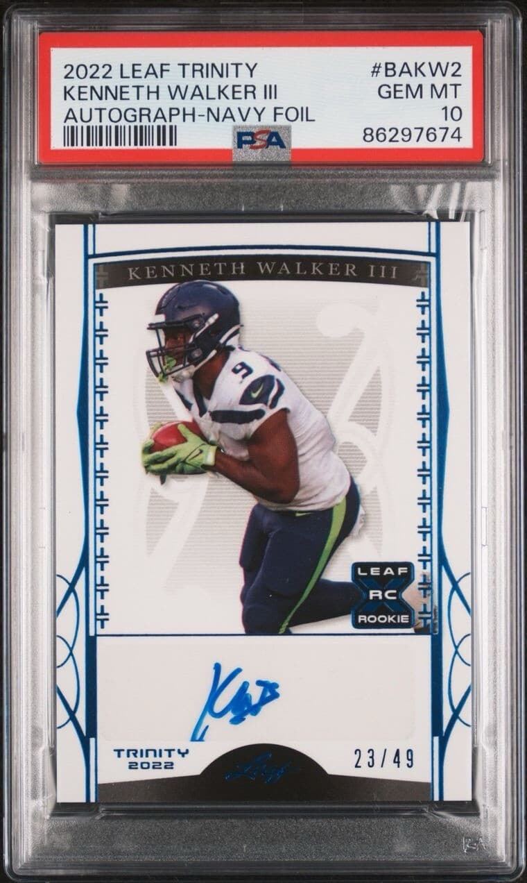 2022 Leaf Trinity Keneth Walker Autograph Navy Foil /49 #BAKW2 PSA 10. Pop 3