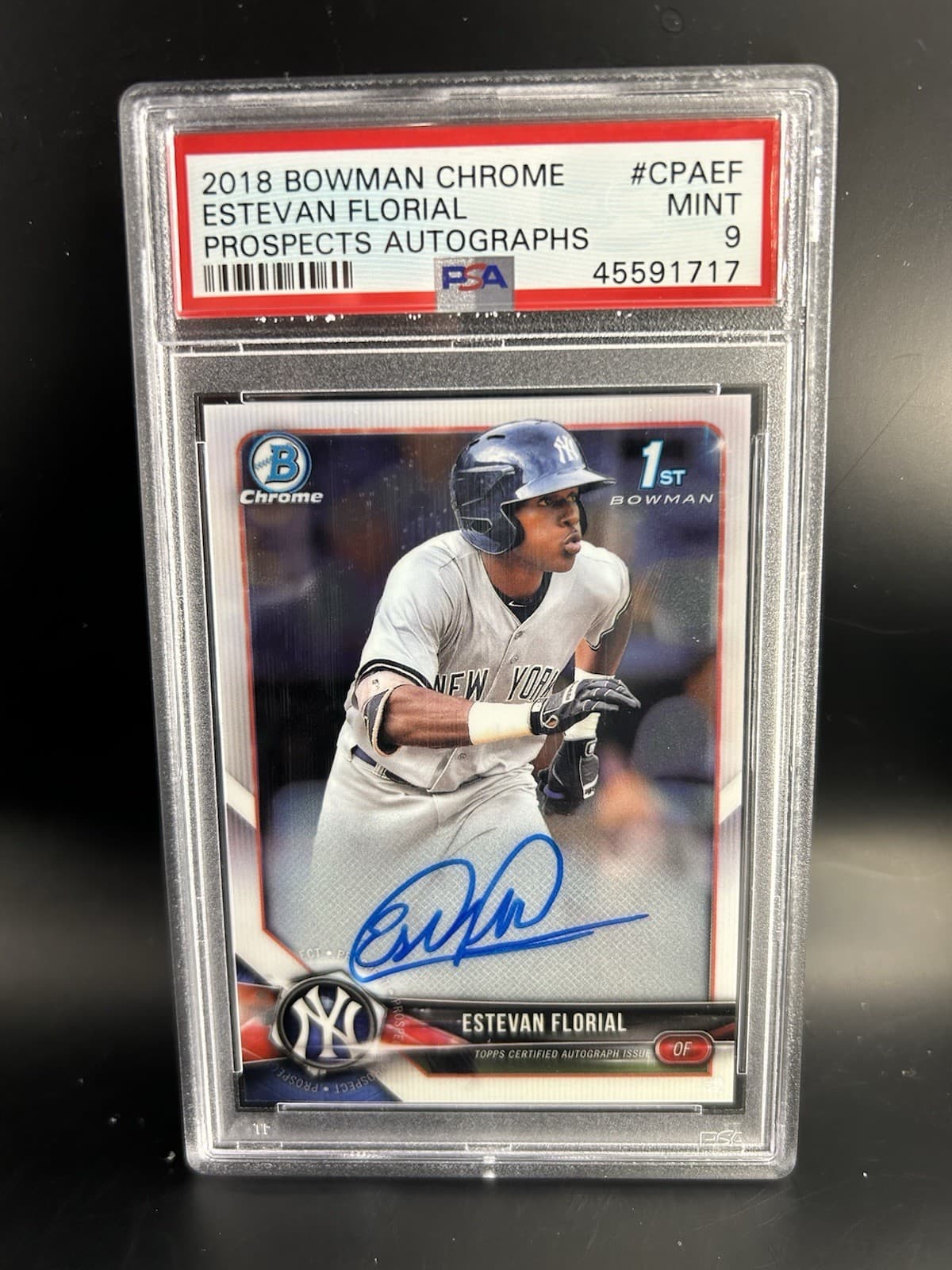 2018 Bowman - Chrome Prospect Autographs Estevan Florial #CPA-EF (AU, RC). PSA 9