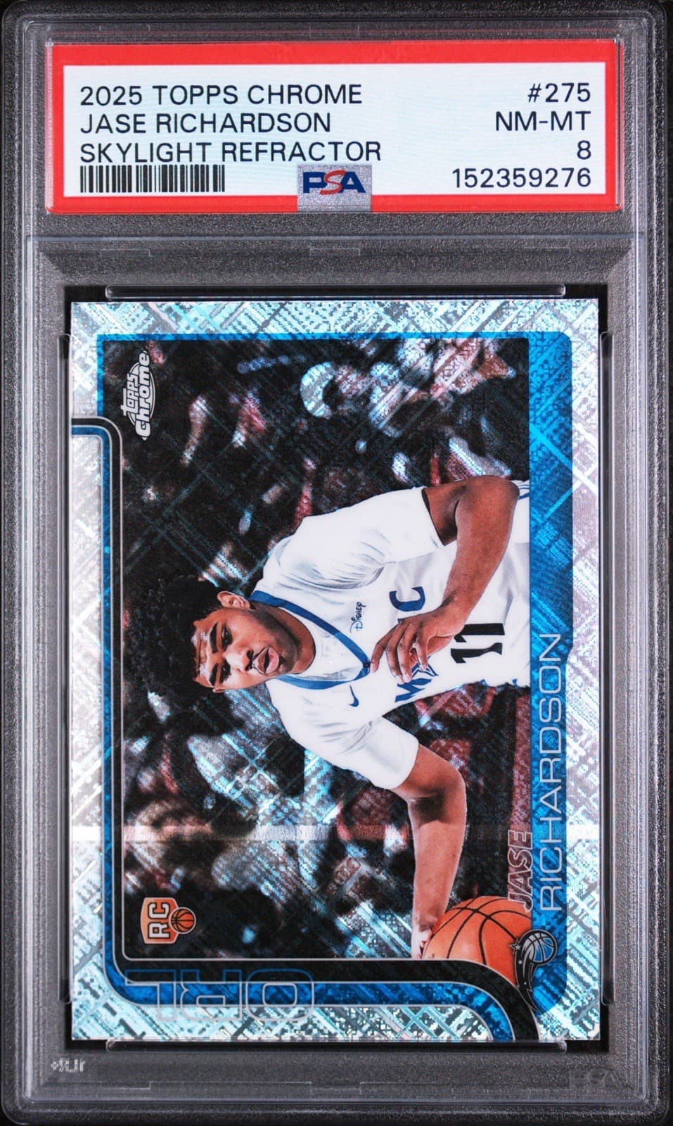 2025 TOPPS CHROME #275 JASE RICHARDSON (RC) SKYLIGHT REFRACTOR. PSA 8 NM-MT
