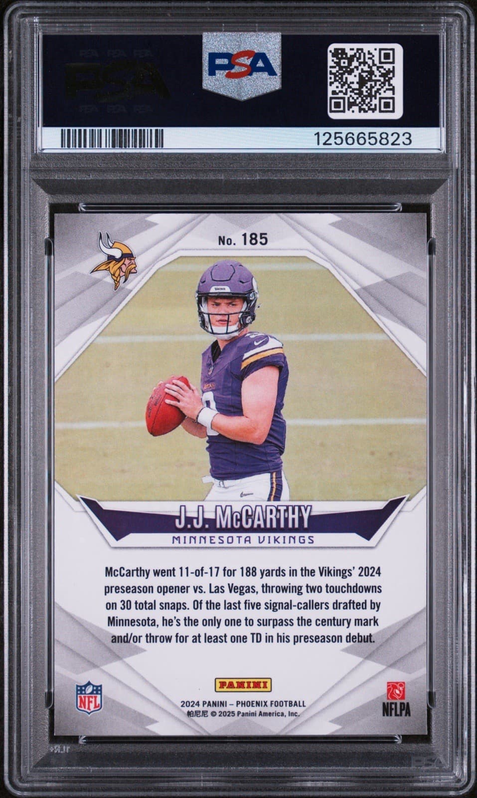 2024 Panini Phoenix - Rookies J.J. McCarthy #185 Orange (RC). PSA 10. Low pop!