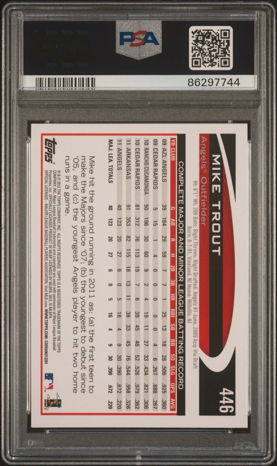2012 Topps - Mike Trout #446. PSA 10 GEM MT.