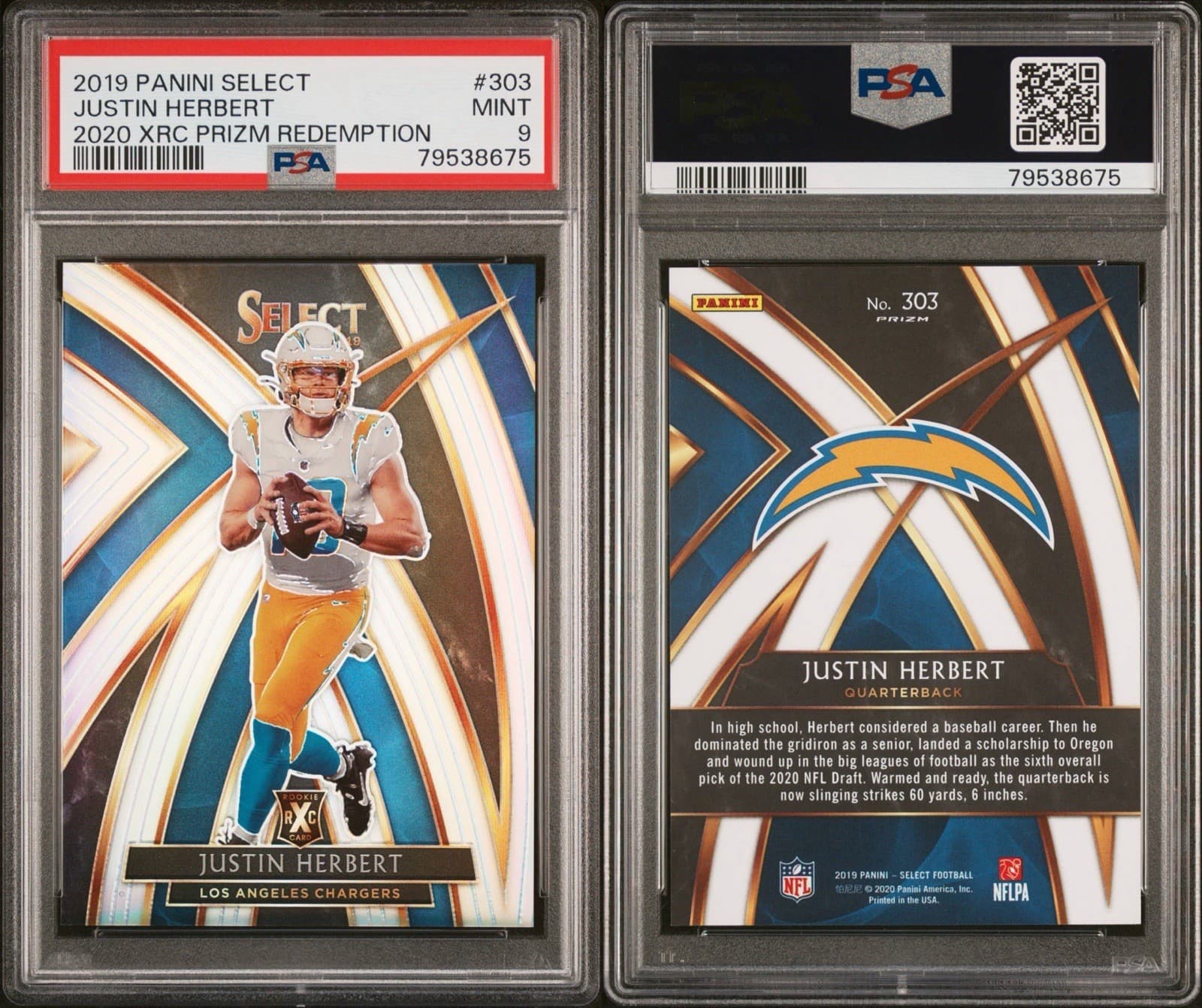 2019 Panini Select JUSTIN HERBERT XRC Prizm Redemption RC. PSA 9 MINT thumbnail 3