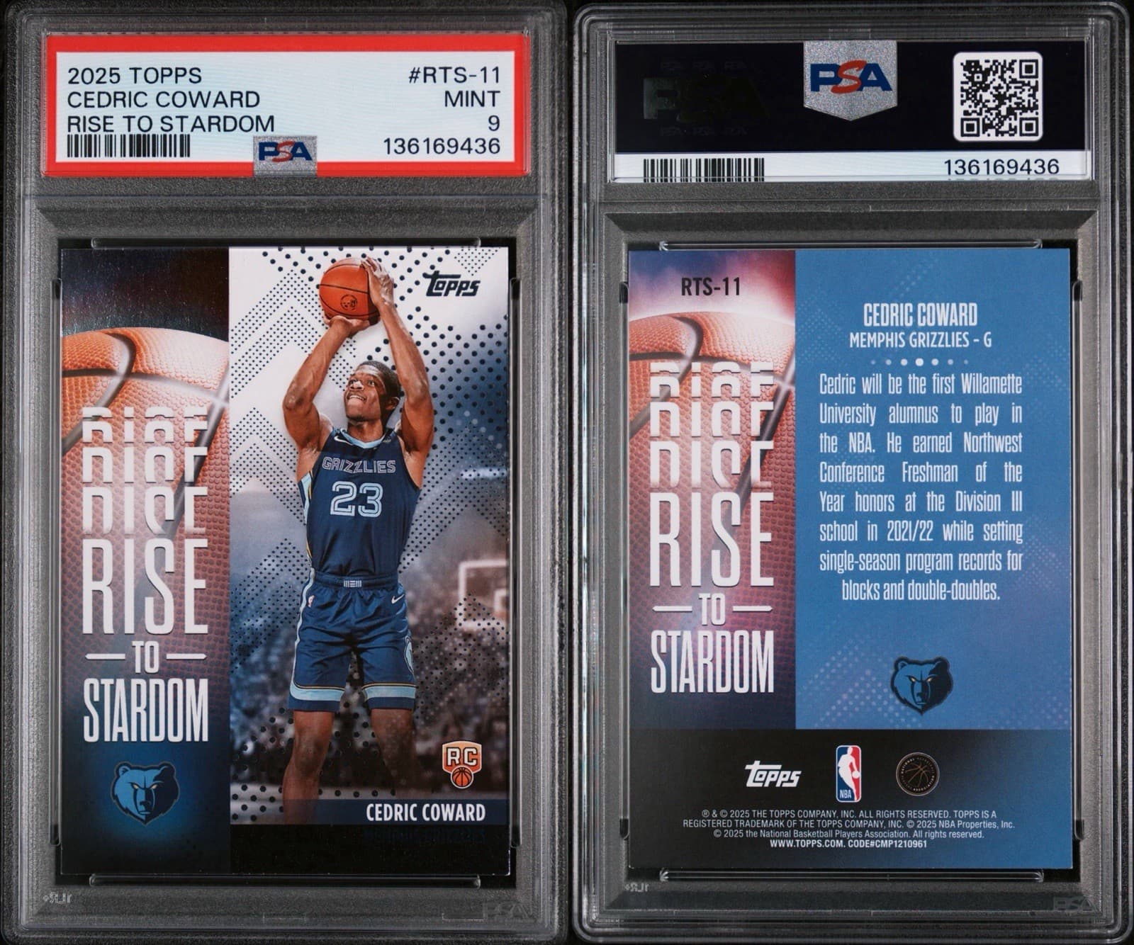 2025-26 TOPPS CEDRIC COWARD (RC) #RTS-11 - RISE TO STARDOM. PSA 9 MINT