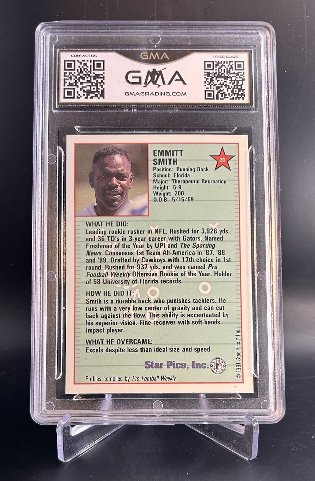 1991 Star Pics Flashback #20 Emmitt Smith Rookie. GMA 10 GEM MINT