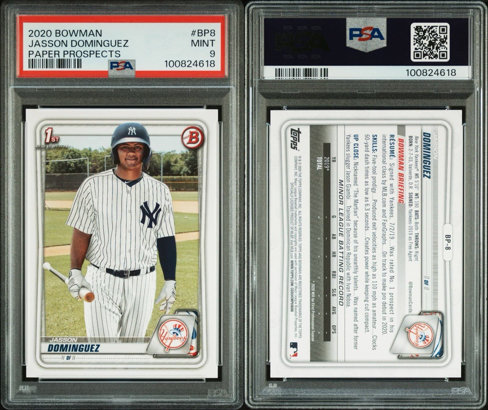 2020 Bowman - Prospects Jasson Dominguez #BP-8 (RC). PSA 9 Mint.