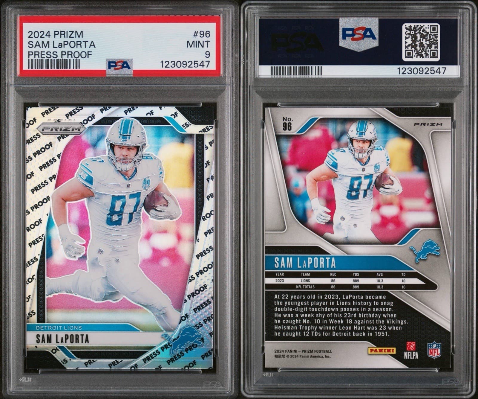 2024 Prizm Sam LaPorta #96 Press Proof Prizm. SSP Case Hit. PSA 9 Mint. Pop 1.