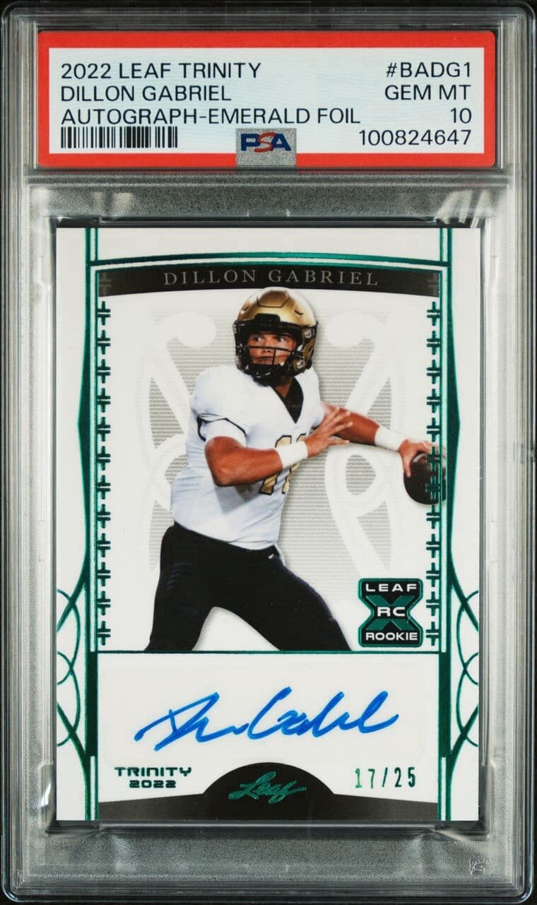 2022 Leaf Trinity Dillon Gabriel RC #BADG1 Autograph Emerald 17/25 PSA 10 Pop 1!