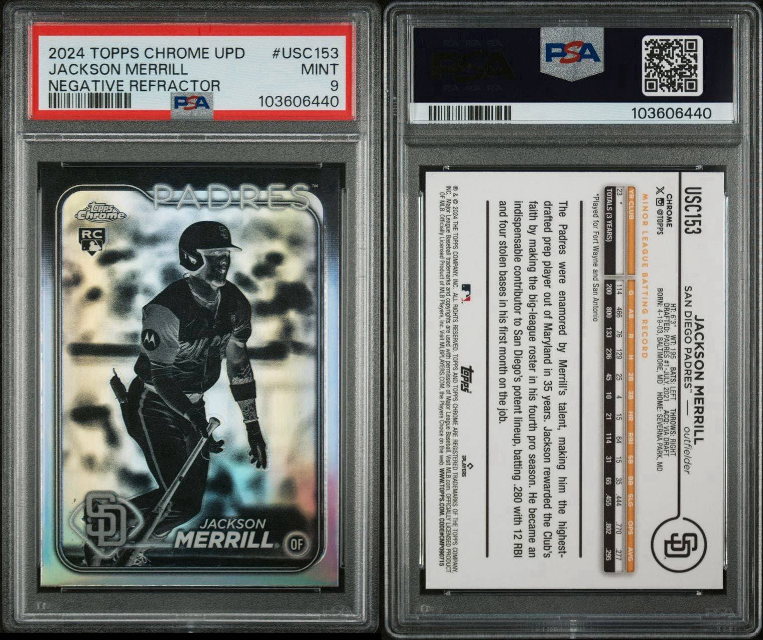 2024 Topps Chrome Update - Jackson Merrill Negative Refractor #USC153. PSA 9