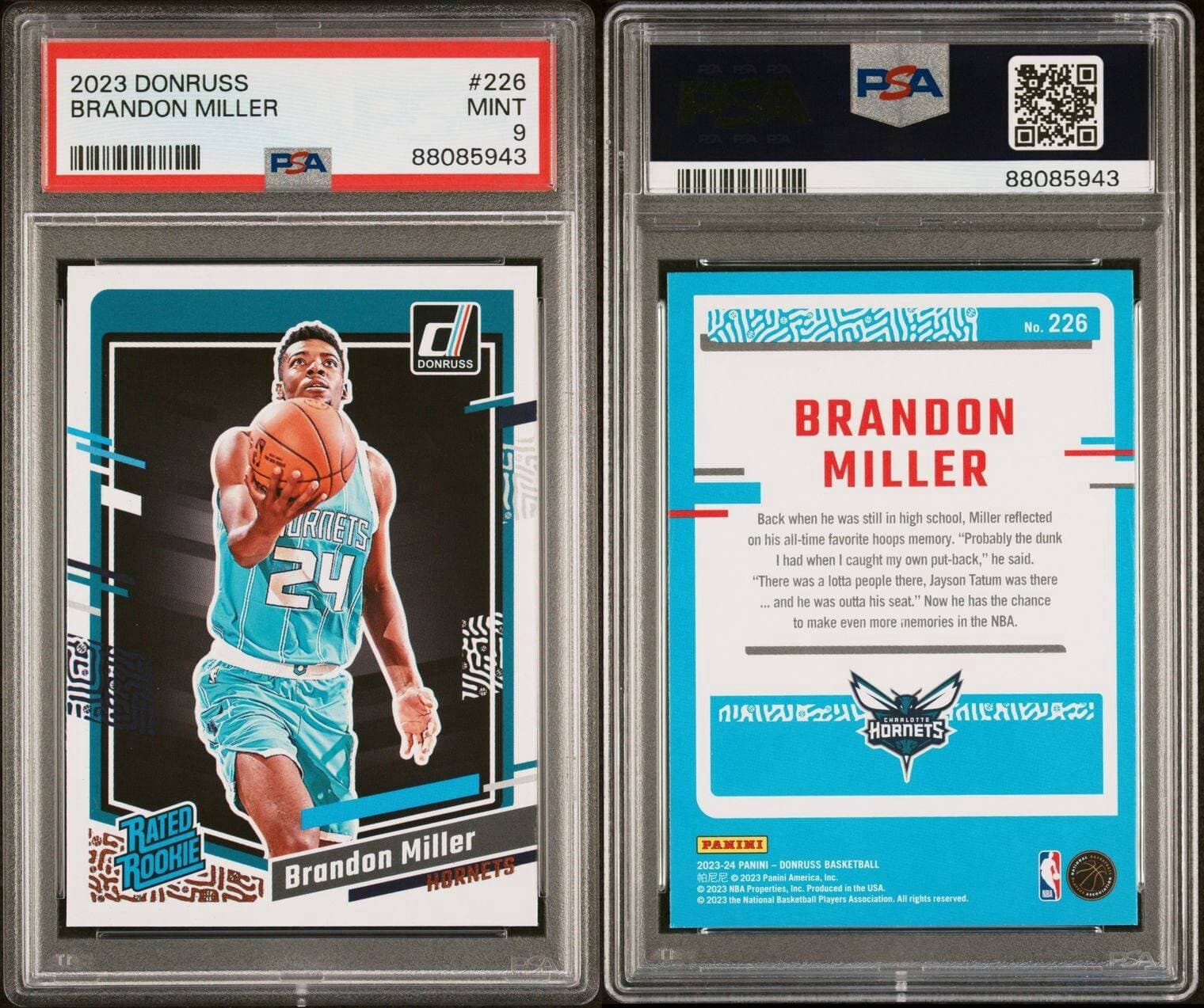 2023-24 Panini Donruss - Rated Rookie #226 Brandon Miller (RC). PSA 9.