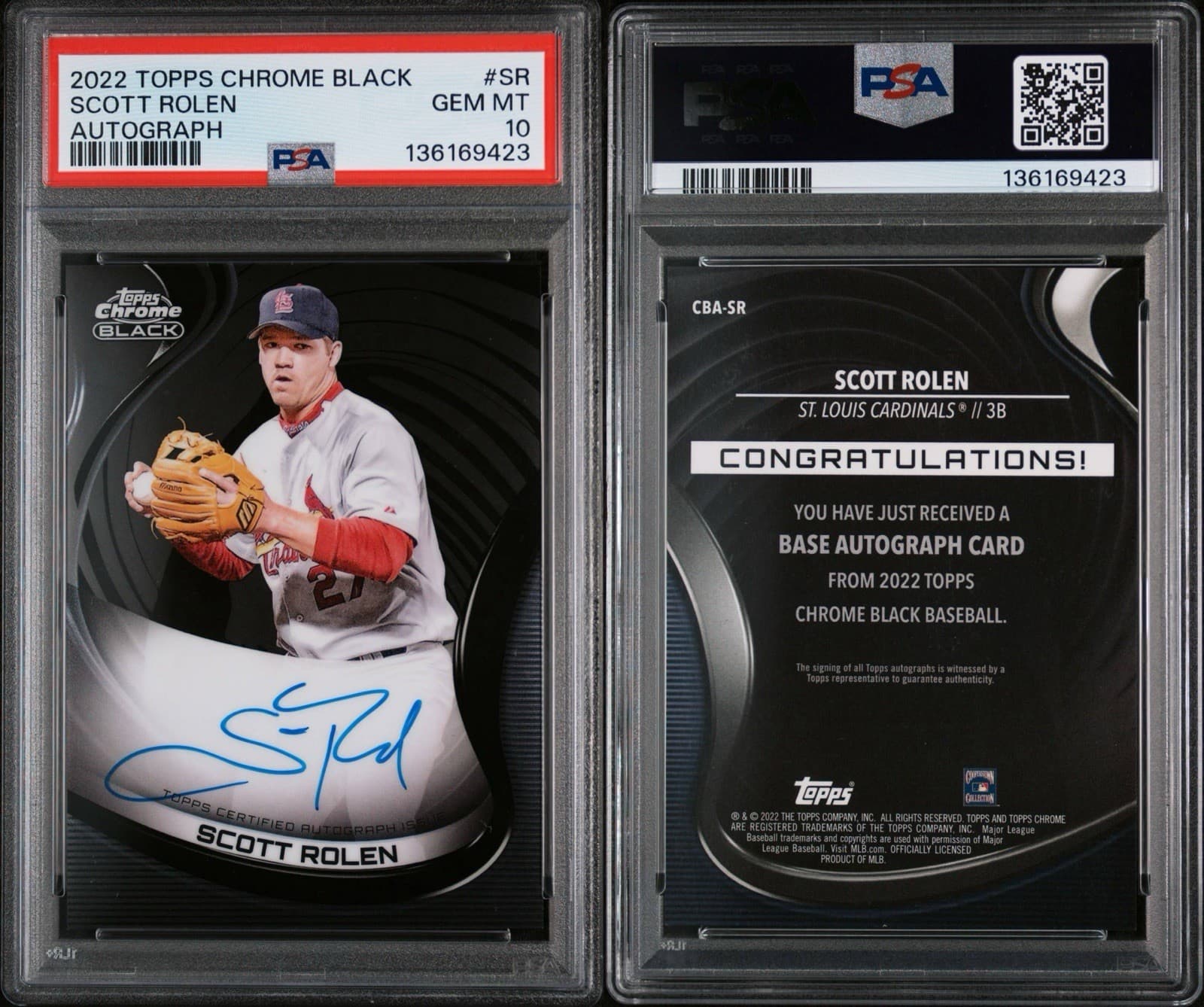 2022 Topps Chrome Black #CBA-SR Scott Rolen Autograph. PSA 10 GEM MINT. Low Pop!