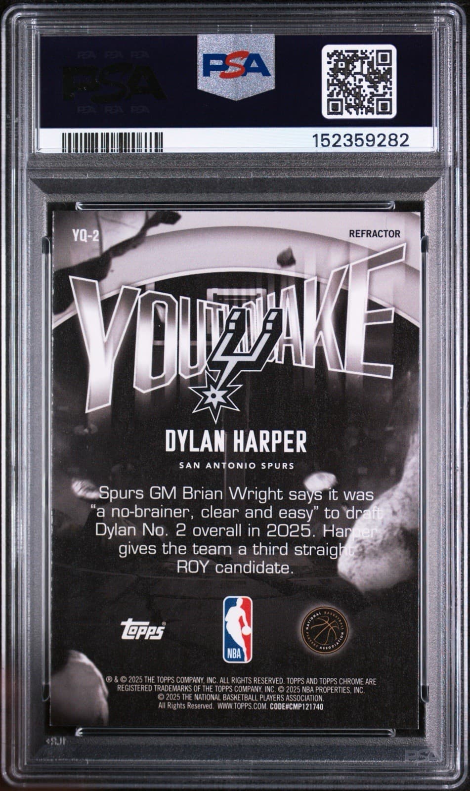 2025 Topps Chrome - Dylan Harper Youthquake #YQ-2 (RC) - Refractor. PSA 9 MINT