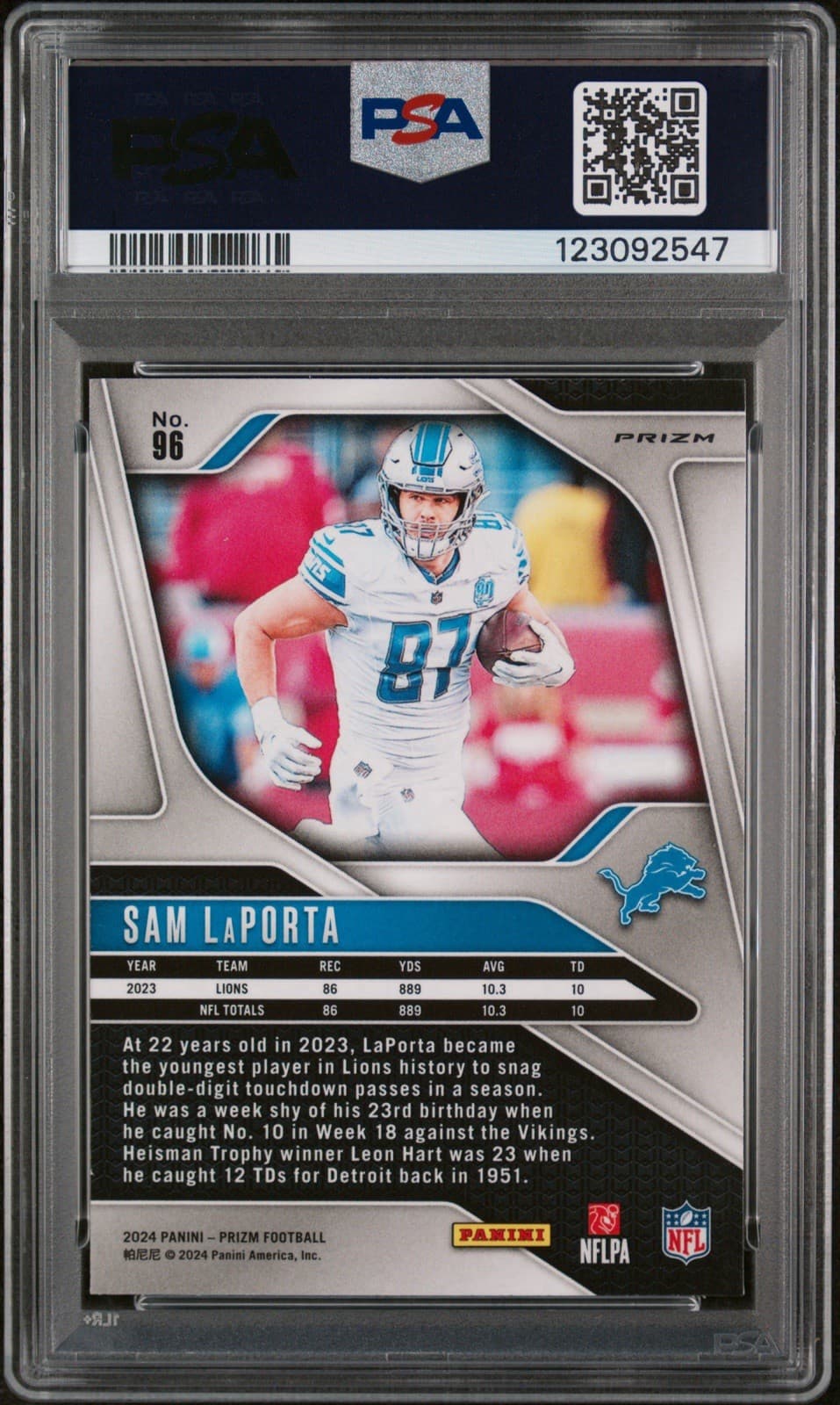 2024 Prizm Sam LaPorta #96 Press Proof Prizm. SSP Case Hit. PSA 9 Mint. Pop 1.