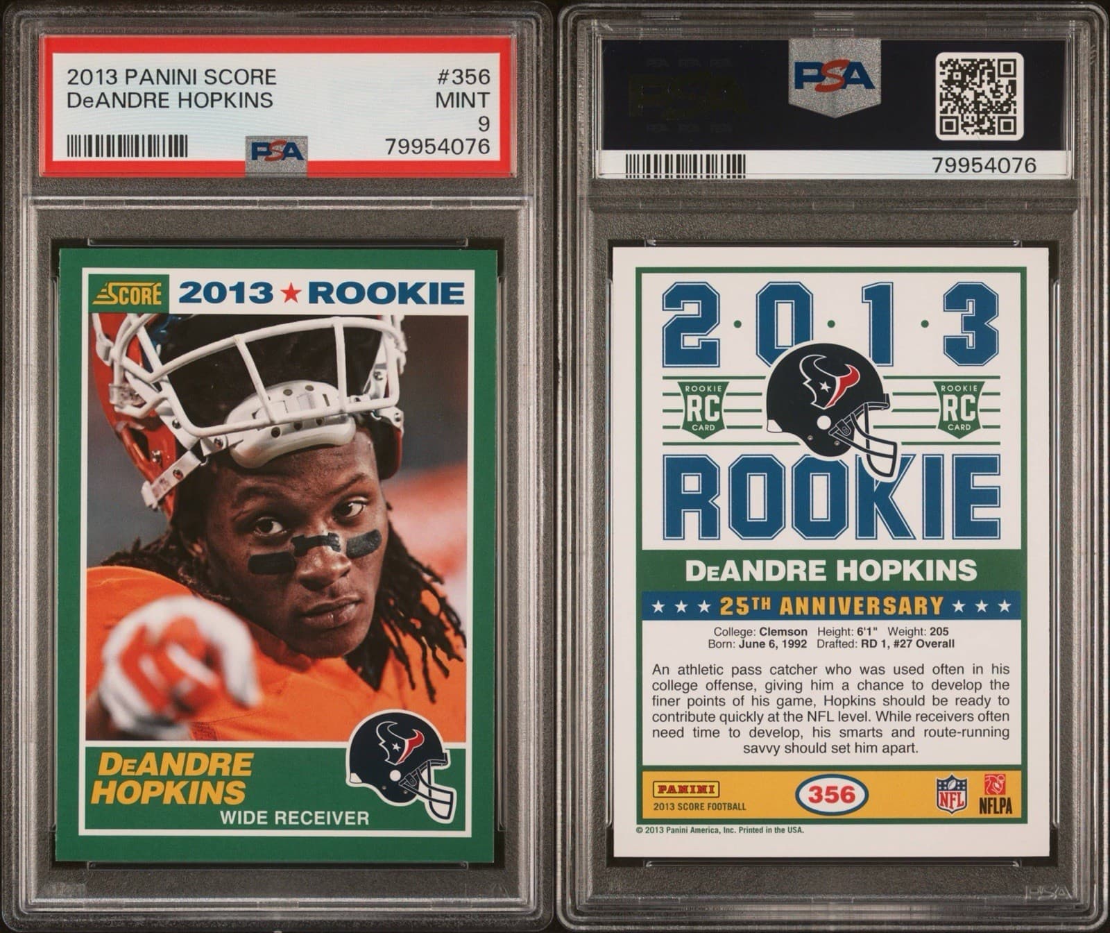 2013 Panini Score - 2013 Rookie - DeAndre Hopkins #356 (RC). PSA 9 Mint