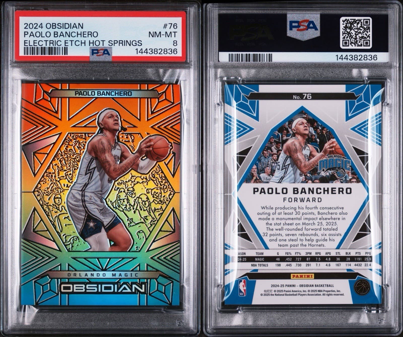 2024 Obsidian - Paolo Banchero #76 Electric Etch Hot Springs /15. PSA 8 NM - MT