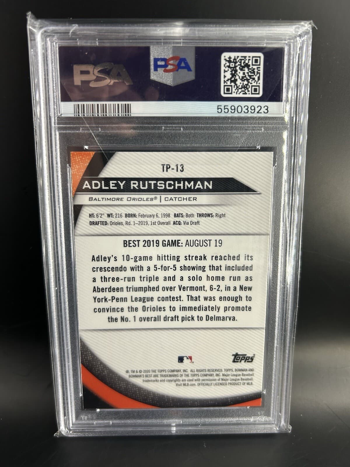 2020 Bowman's Best - Top Prospects #TP-13 Adley Rutschman (RC). PSA 10. Pop 24