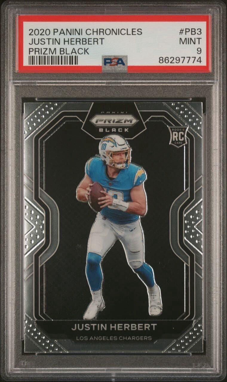 2020 Panini Chronicles Justin Herbert Prizm Black PSA 9 MINT Rookie RC