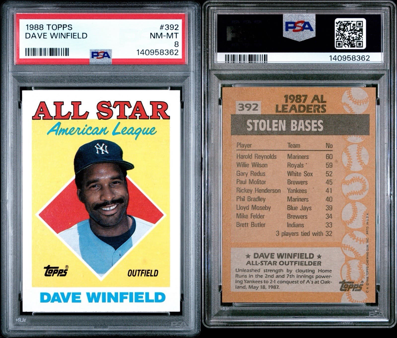 1988 Topps - All-Star Dave Winfield #392. PSA 8 NM - MT