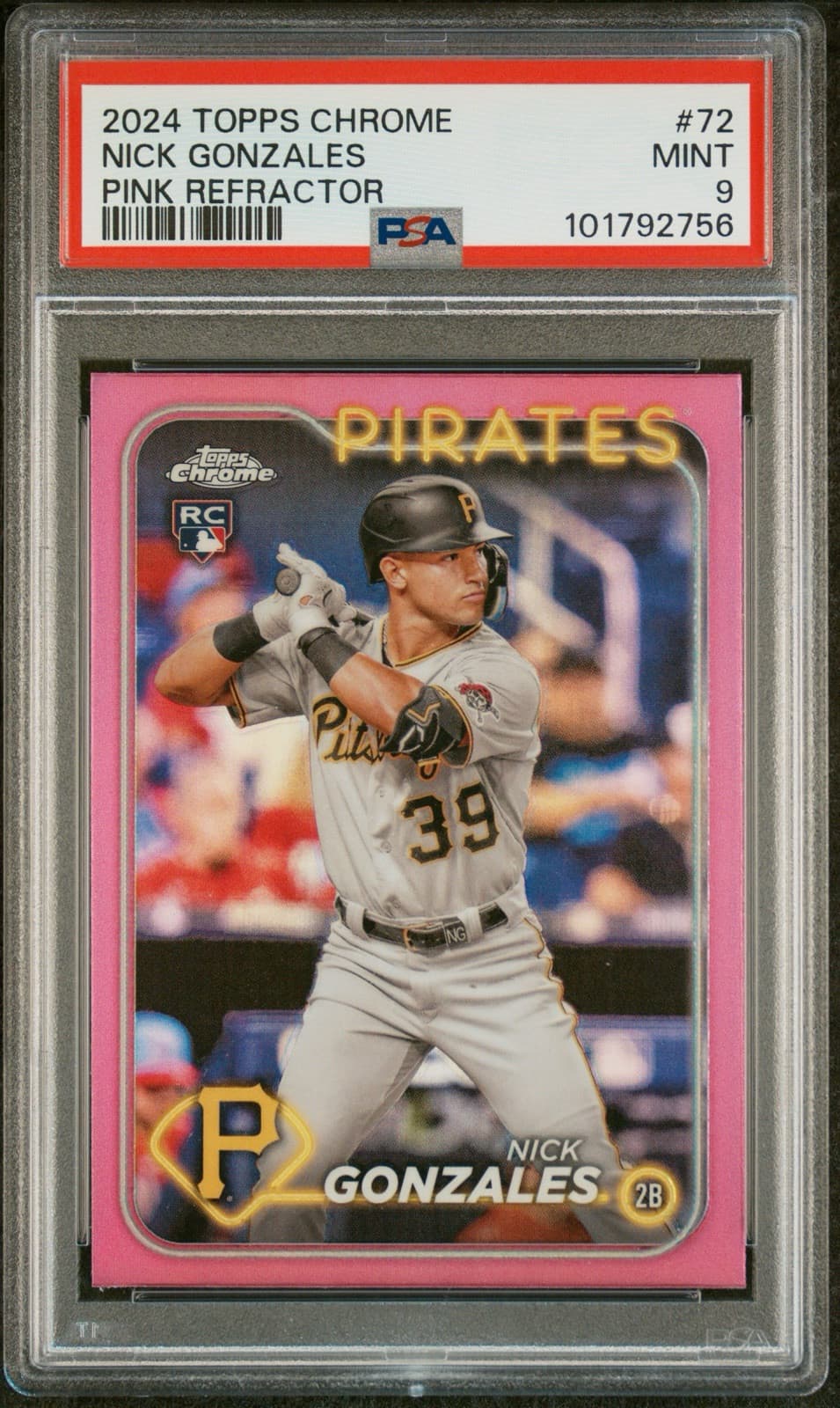 2024 Topps Chrome - Pink Refractor #72 Nick Gonzales (RC). PSA 9