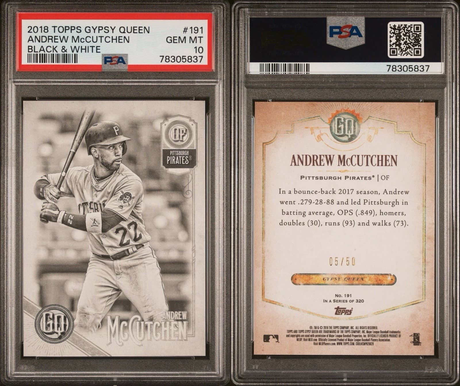 2018 Topps Gypsy Queen - Andrew McCutchen Black & White /50 #191. PSA 10. Pop 1!