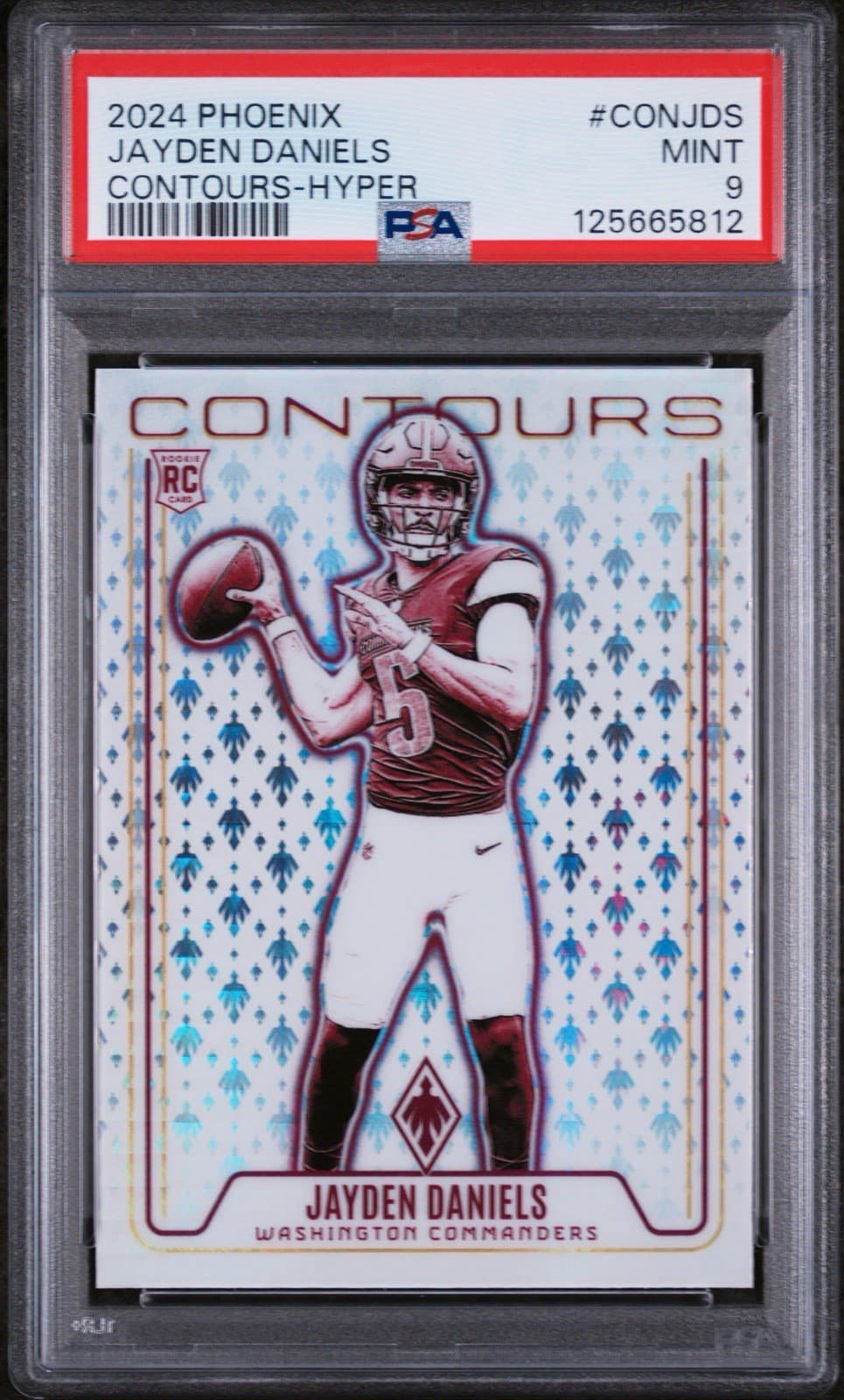 2024 Panini Phoenix Contours Jayden Daniels #CON-JDS Hyper (RC). PSA 9. Low Pop.