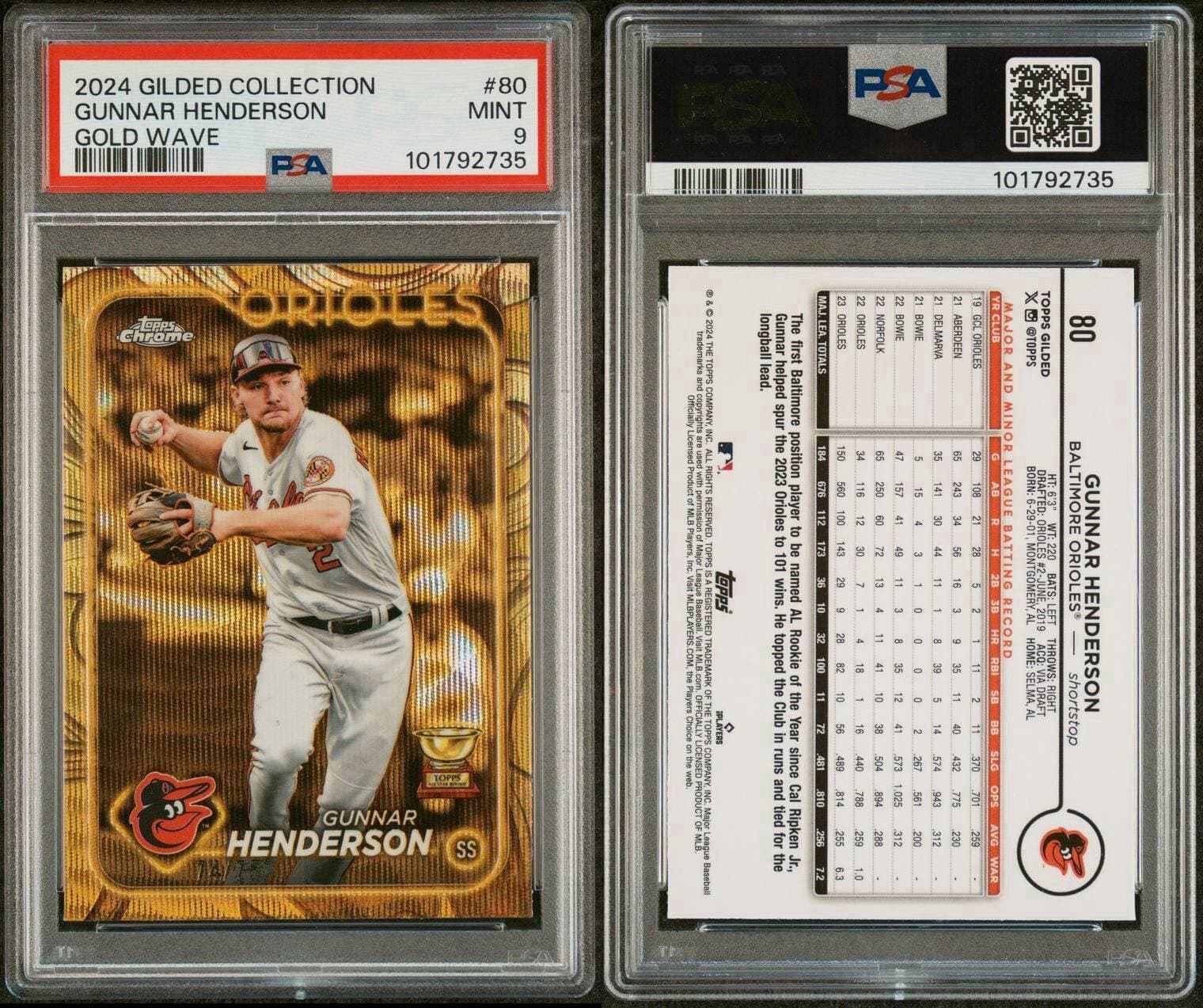2024 Topps Chrome Gilded Collection - Gold Wave #80 Gunnar Henderson /75. PSA 9.