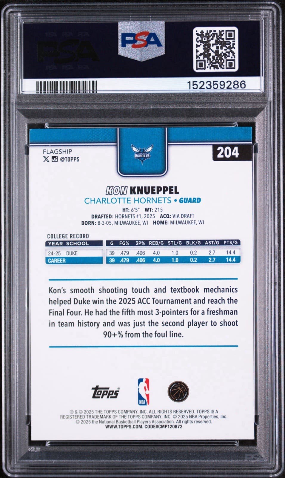 2025-26 Topps - Kon Knueppel #204 Season Tip-Off (RC). PSA 9 MINT