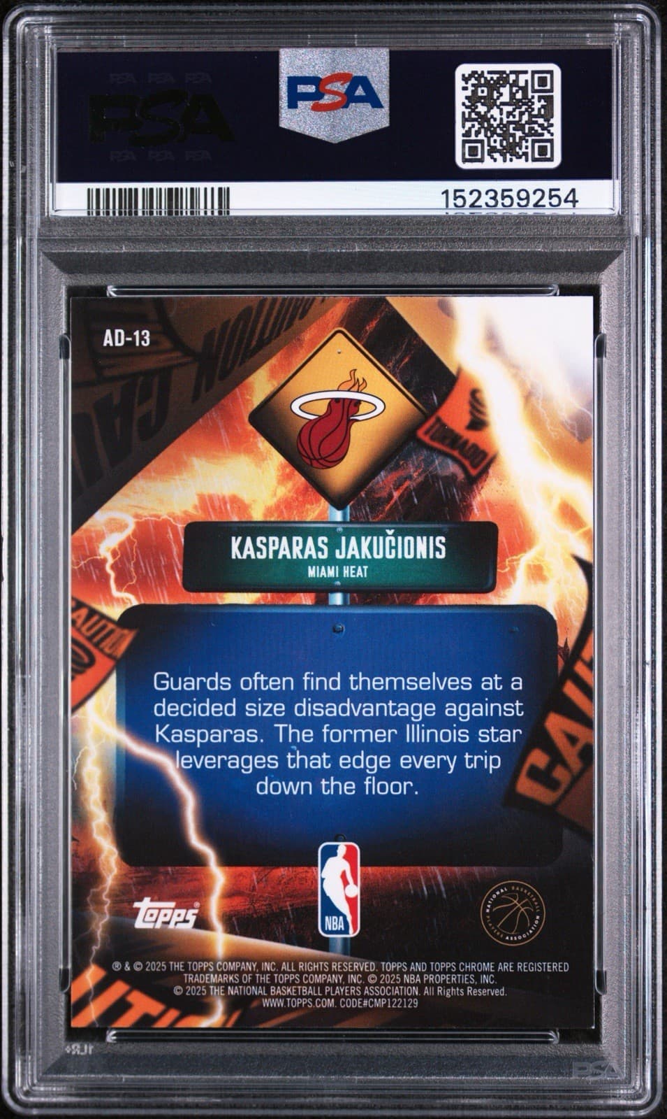 2025 Topps Chrome - Advisory (Case Hit) Kasparas Jakucionis #AD-13 (RC). PSA 9
