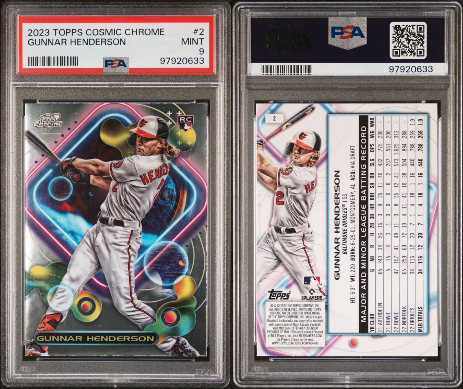 2023 Topps Cosmic Chrome - Gunnar Henderson #2 (RC). PSA 9 Mint