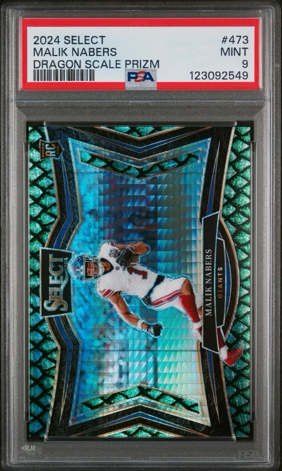 2024 Select - Field Level Malik Nabers (RC) #473 Dragon Scale Prizm /70. PSA 9