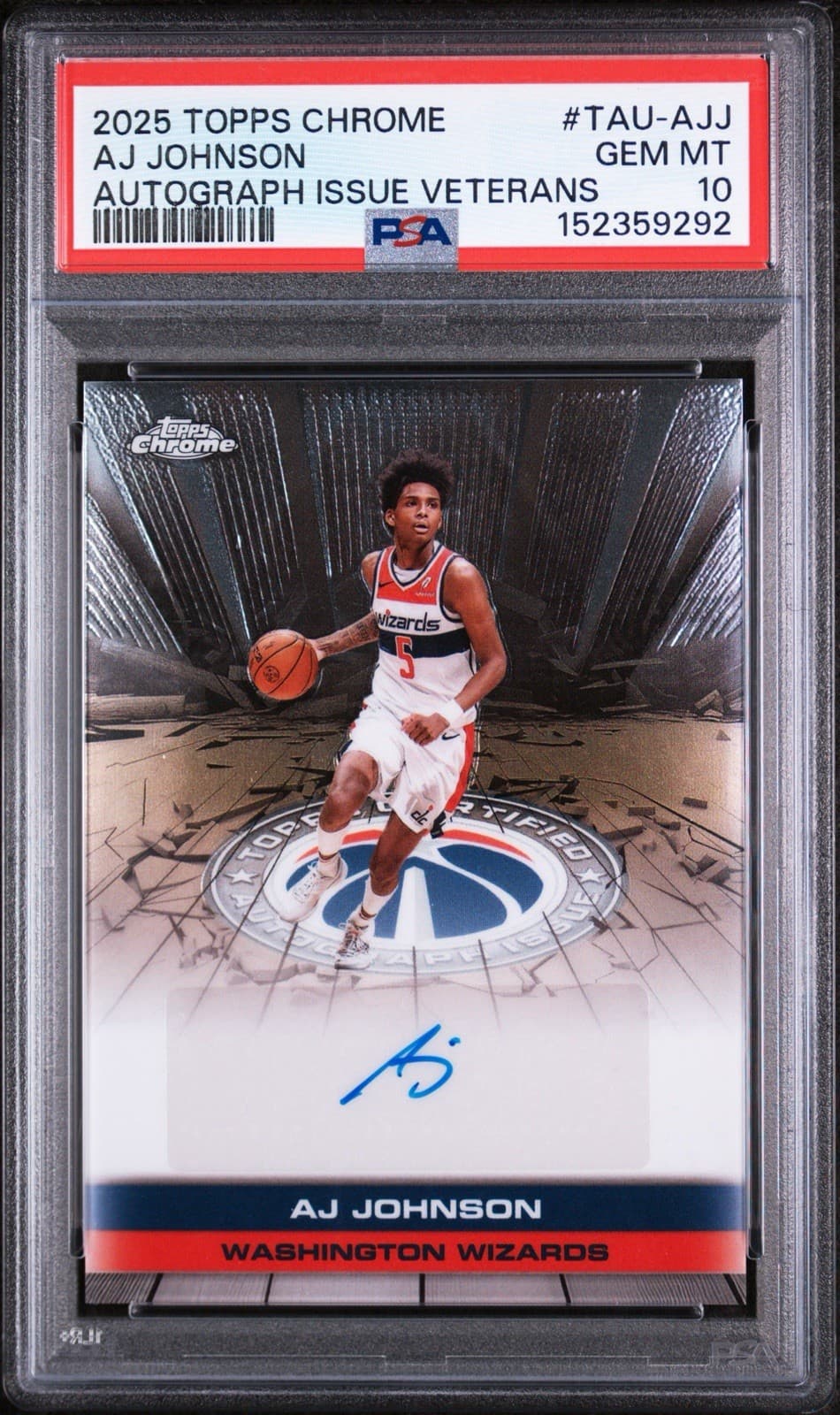 2025 TOPPS CHROME AUTOGRAPH ISSUE VETERANS TAU-AJJ AJ JOHNSON . PSA 10 GEM MINT