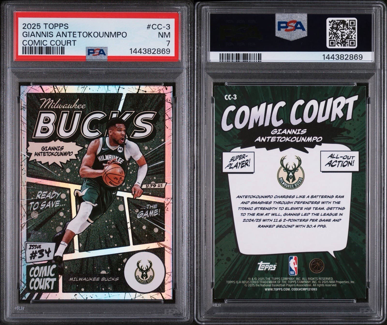 2025-26 Topps - Giannis Antetokounmpo #CC-3. Comic Court. Case Hit. PSA 7 NM