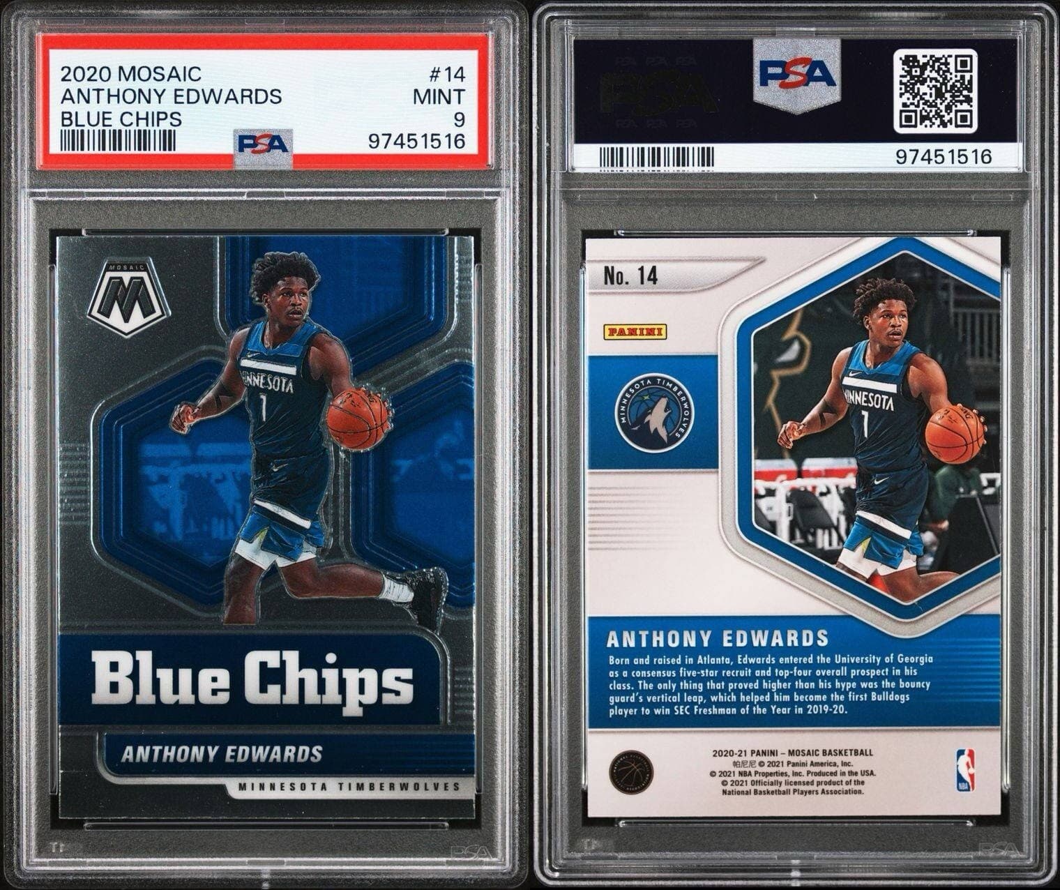 2020 Mosaic Anthony Edwards Blue Chips #14 PSA 9