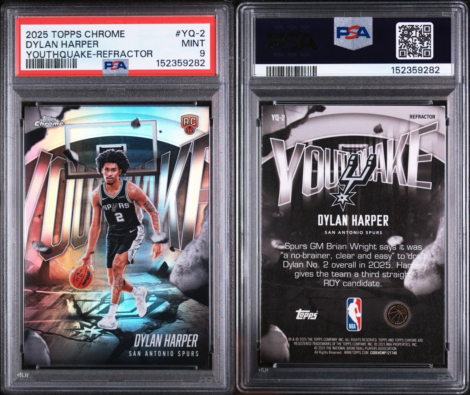 2025 Topps Chrome - Dylan Harper Youthquake #YQ-2 (RC) - Refractor. PSA 9 MINT