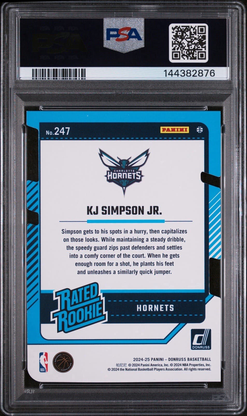 2024 Panini Donruss - KJ Simpson Jr. (RC) Press Proof Gold Die-Cut /25. PSA 8 NM