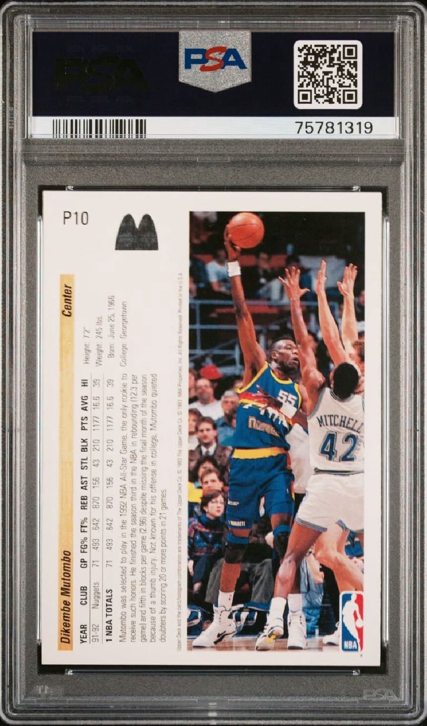 1992-93 Upper Deck McDonald's - #P10 Dikembe Mutombo PSA 8