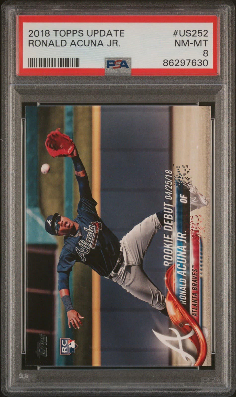 2018 Topps Update Series - Rookie Debut Ronald Acuña Jr. #US252 (RC). PSA 8