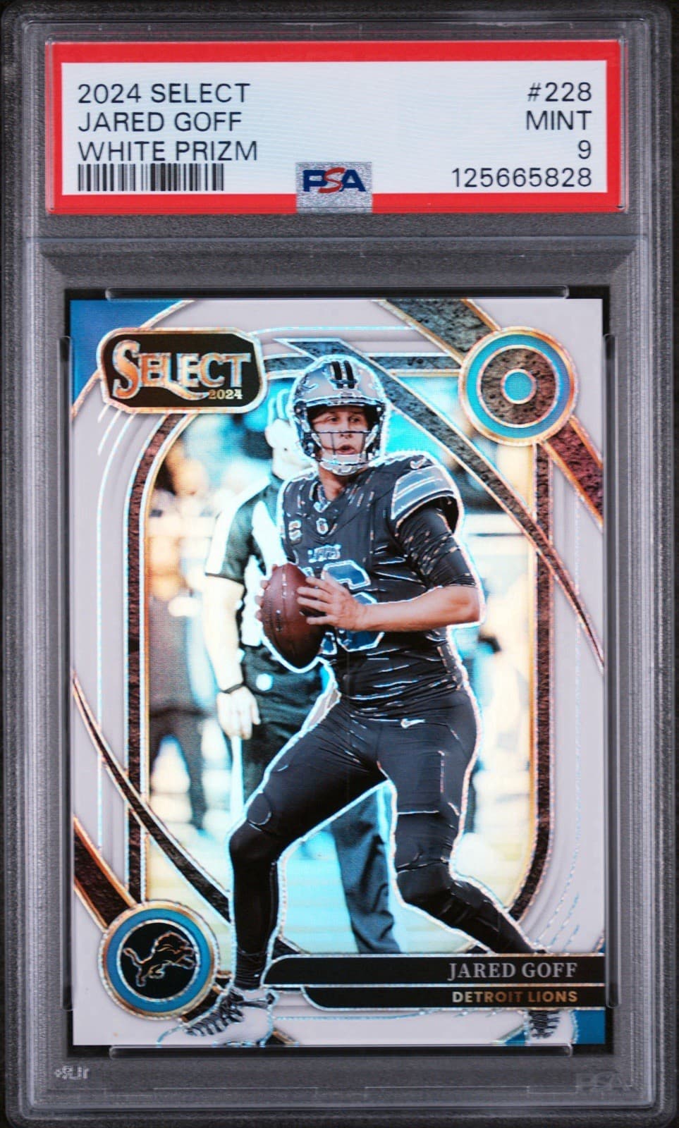 2024 Panini Select - Club Level Jared Goff #228 White Prizm /35. PSA 9 Mint