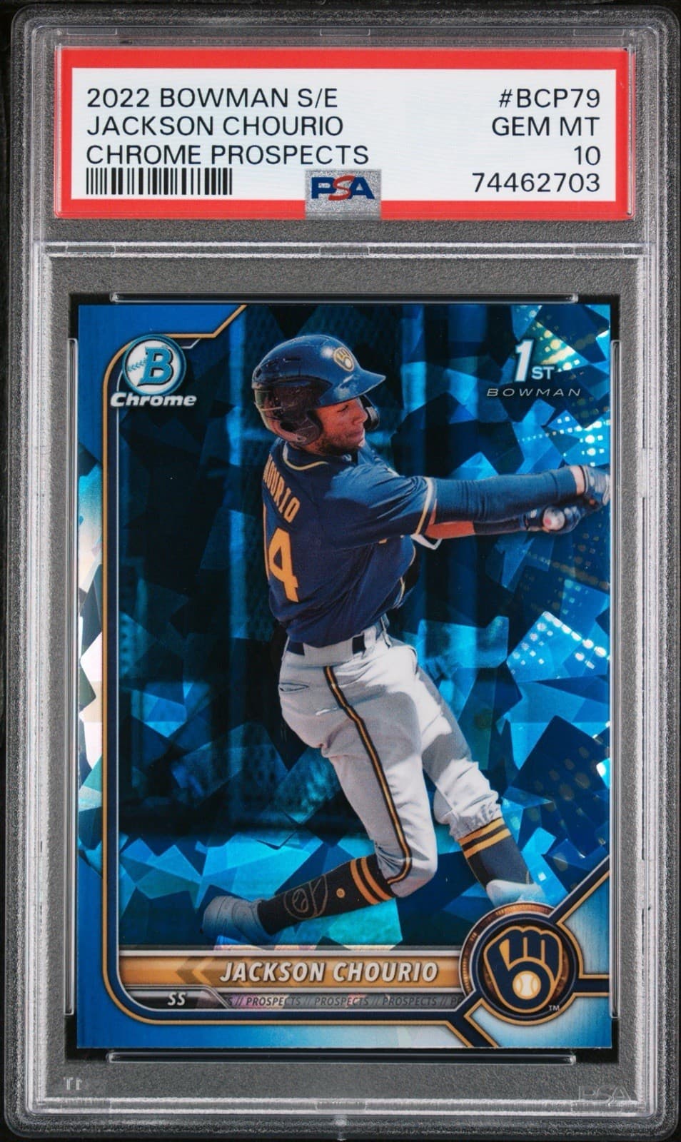 2022 Bowman Sapphire - Chrome Prospects Jackson Chourio #BCP-79 (RC). PSA 10!