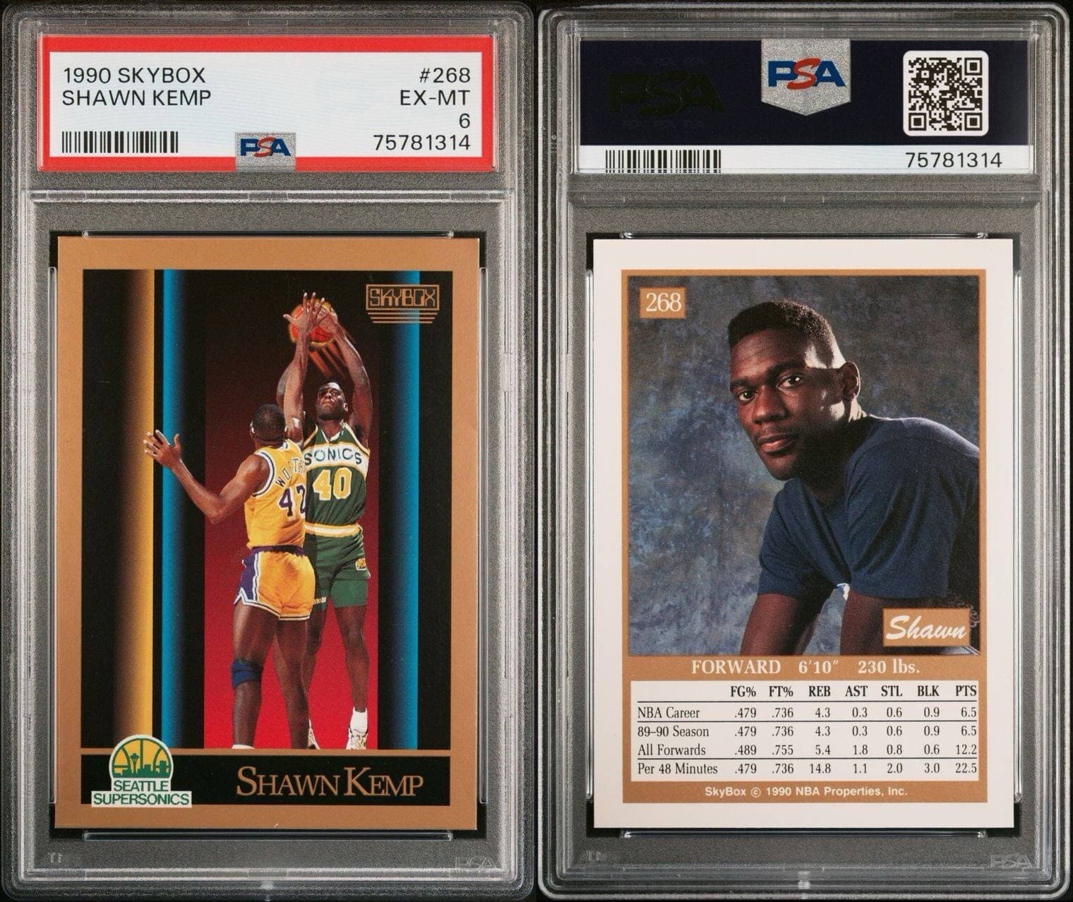 1990 Skybox #268 Shawn Kemp Seattle Supersonics RC Rookie PSA 6 EX-MT