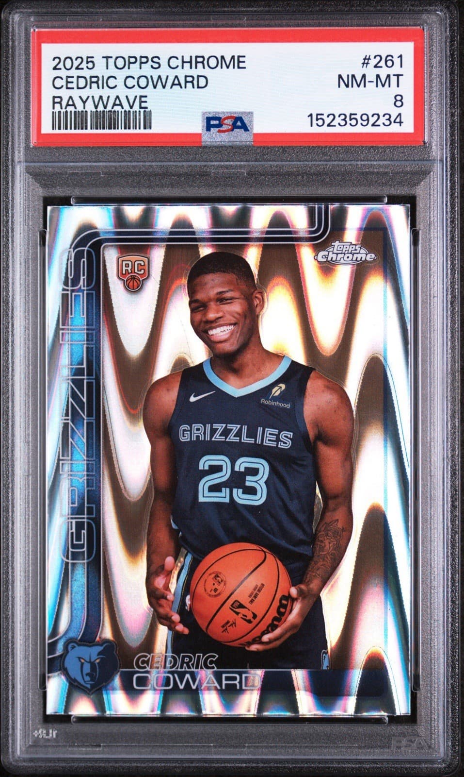 2025-26 Topps Chrome - Cedric Coward #261 RayWave Refractor (RC). PSA 8 NM - MT