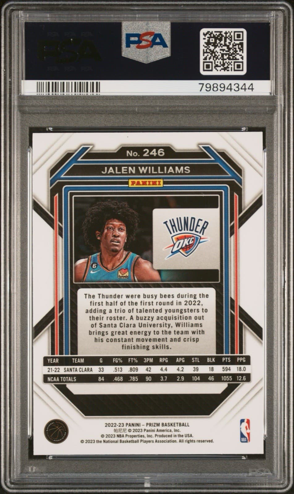 2022-23 Panini Prizm - Jalen Williams #246 (RC). PSA 9.