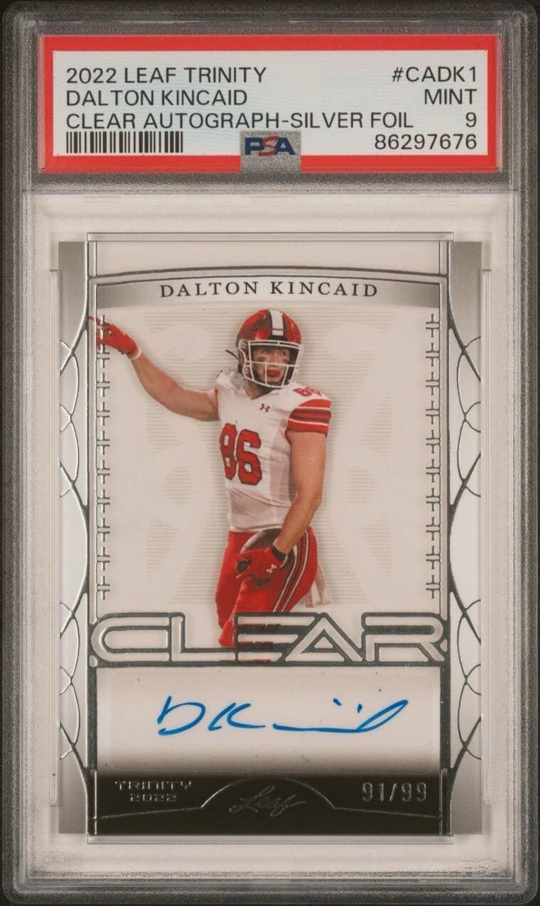 2022 Leaf Trinity Dalton Kincaid Clear Autograph-Silver Foil /99. PSA 9. Pop 1