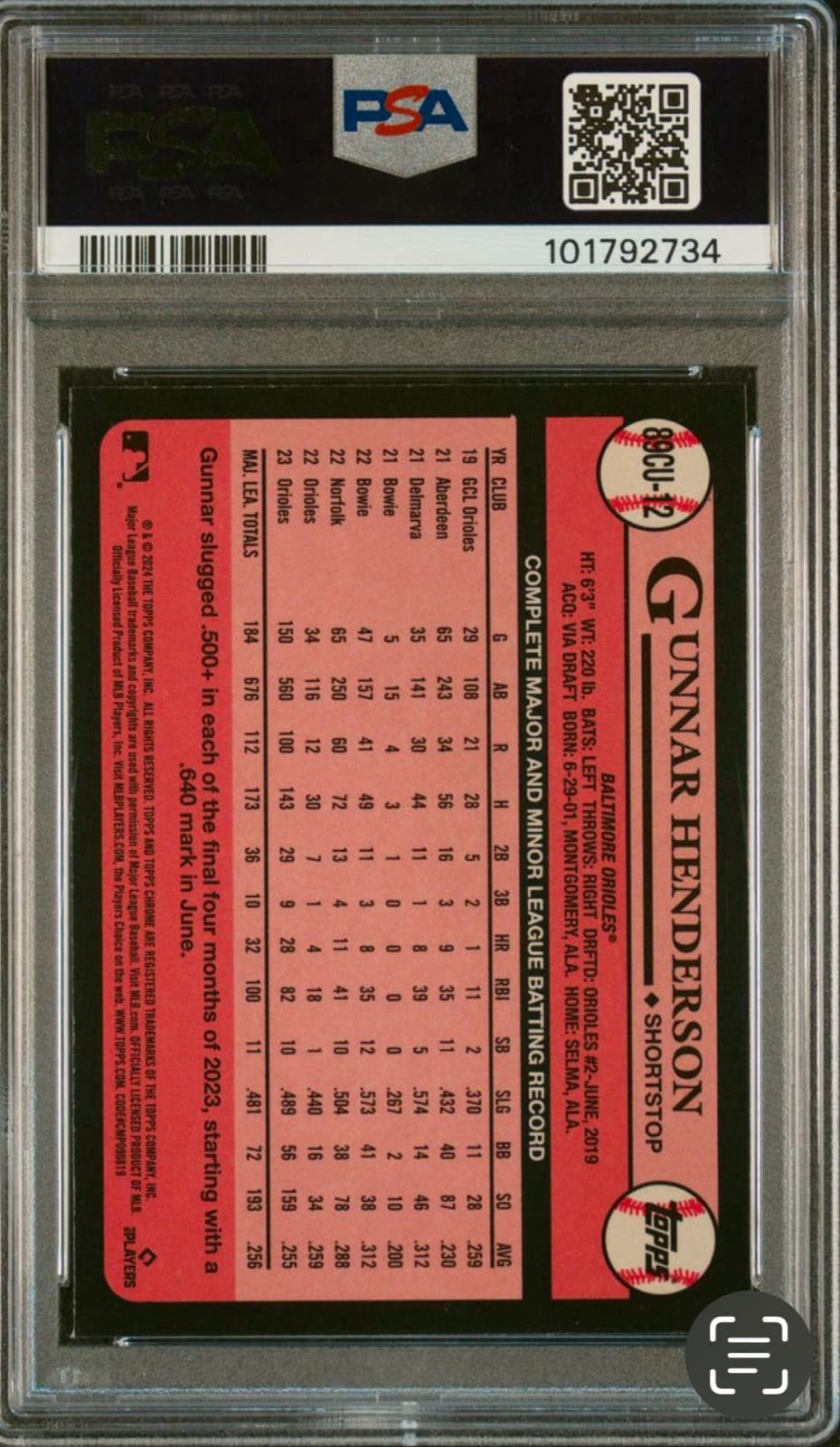 2024 Topps Chrome Update - 1989 Baseball #89CU-12 Gunnar Henderson. PSA 9. Pop 4