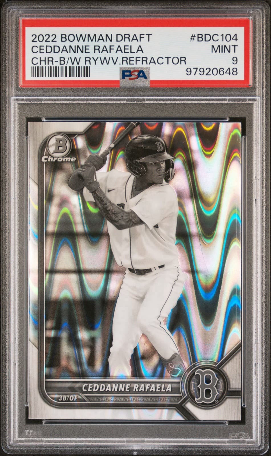 2022 Bowman Draft - Chrome B&W RayWave Refractor Ceddanne Rafaela. PSA 9. Pop 3!