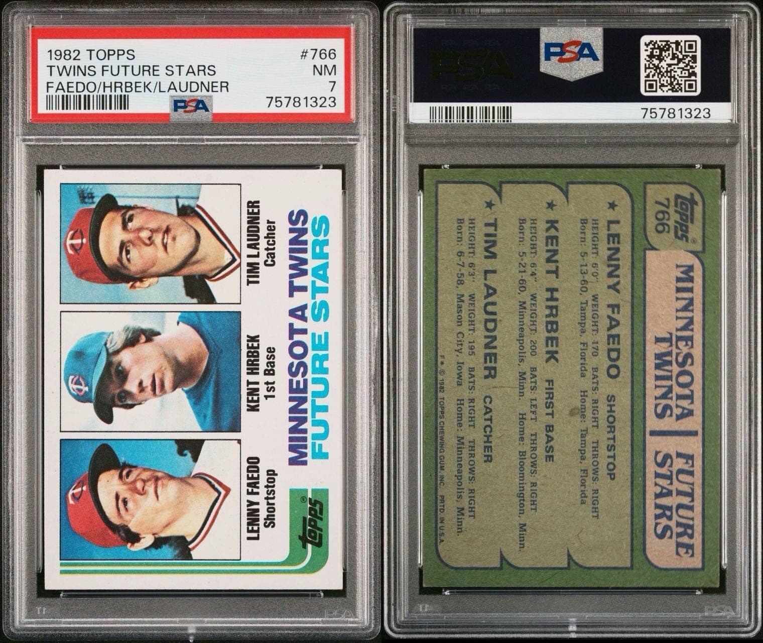1982 TOPPS TWINS FUTURE STARS FAEDO/HRBEK/LAUDNER #766 NM 7 PSA thumbnail 3