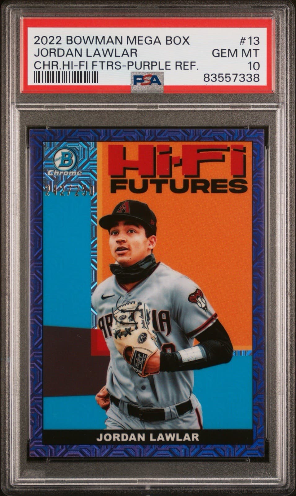 2022 Bowman Hi-Fi Futures Jordan Lawlar Purple Mojo Refractor /250 PSA 10. Pop 2