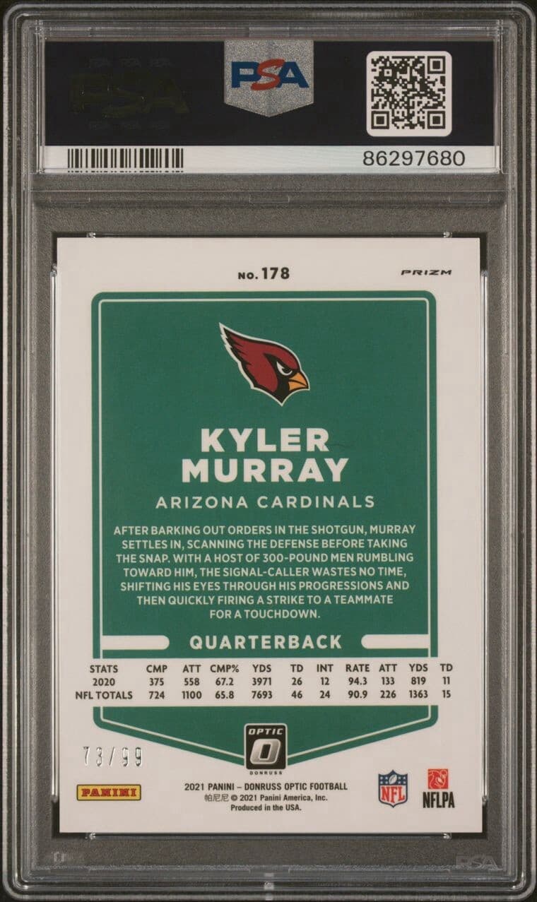 2021 Donruss Optic Kyler Murray #178 Red #d 73/99 PSA 9