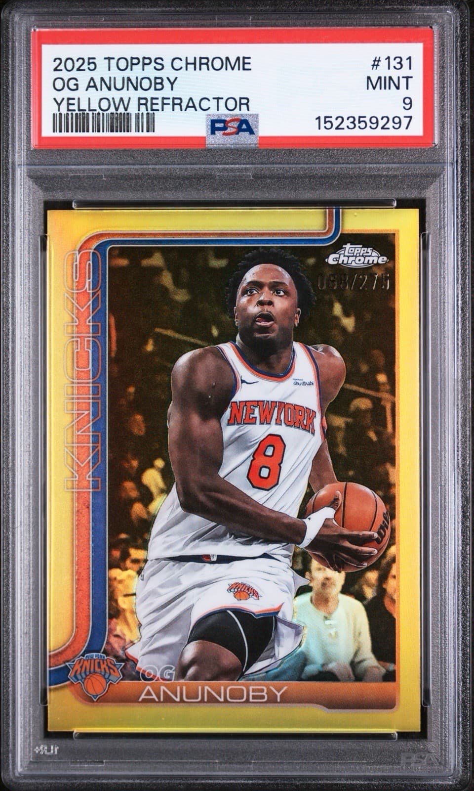 2025-26 Topps Chrome - OG Anunoby #131 Yellow Refractor /275. PSA 9 MINT