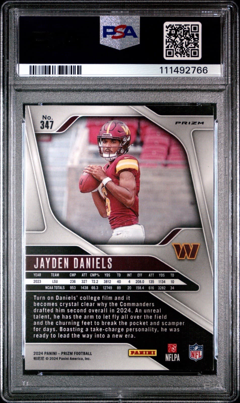 2024 Panini Prizm - Jayden Daniels #347 Neon Green Pulsar Prizm (RC). PSA 9 Mint