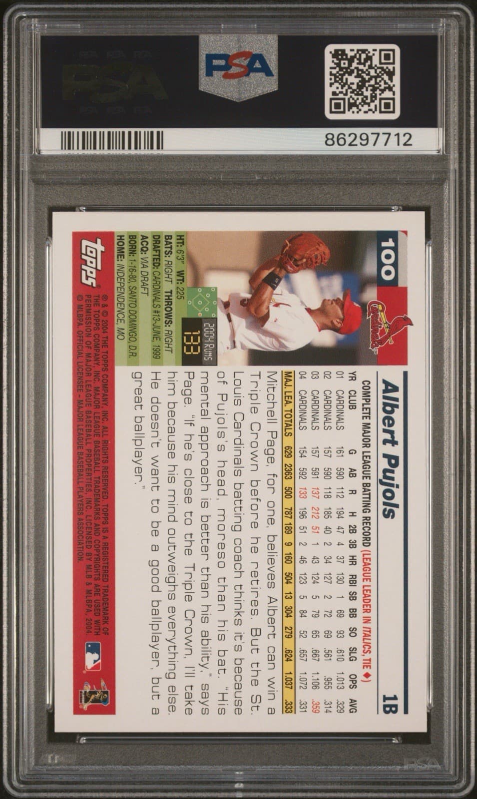 2005 Topps - Albert Pujols #100. PSA 9 Mint.